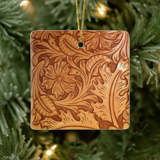 Rustige bruine cowboy mode western leder keramisch ornament (Boom)