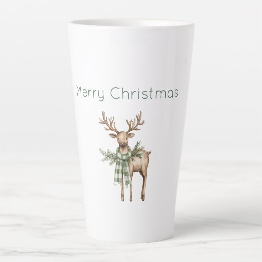 Rustige Bruine Crème Groen Herten Kerstmis Latte Mok (Voorkant)
