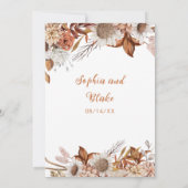 Rustige bruine en witte bloemen Boho witte trouwda Kaart (Achterkant)