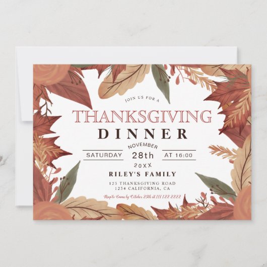 Rustige bruine herfst bladflorale Thanksgiving Kaart (Voorkant)