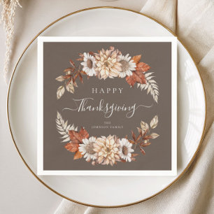 Rustige bruine herfst bloem Happy Thanksgiving  Servet