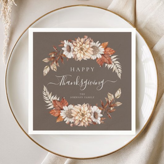 Rustige bruine herfst bloem Happy Thanksgiving Servet