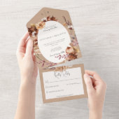 Rustige bruine herfst bloemen & bladeren geen dine all in one uitnodiging (Afscheurbaar)