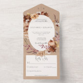 Rustige bruine herfst bloemen & bladeren geen dine all in one uitnodiging (Binnen)