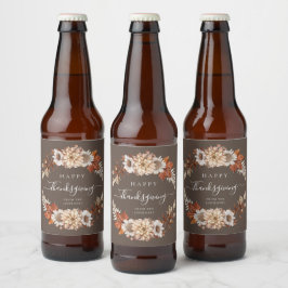 Rustige bruine herfst bloemige gelukkige thanksgiv bier etiket