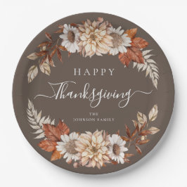 Rustige bruine herfst bloemige gelukkige thanksgiv papieren bordje