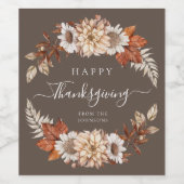 Rustige bruine herfst bloemige gelukkige thanksgiv wijn etiket (Enkel label)