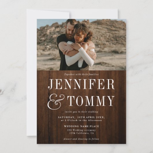 Rustige bruine herfst foto bruiloft kaart (Voorkant)