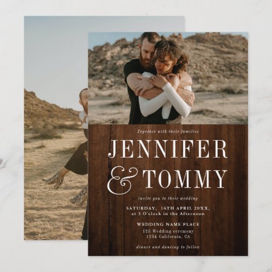 Rustige bruine herfst foto bruiloft kaart (Voorkant / Achterkant)