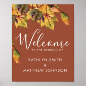 Rustige bruine herfstloof herfst bruiloft welkom poster (Voorkant)