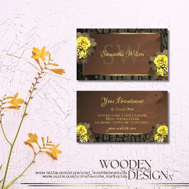 Rustige bruine houten korrels - Bark Floral Monogr Visitekaartje