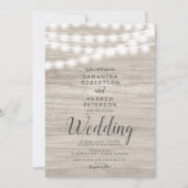 Rustige bruine houtsnaarlampen eenvoudige bruiloft kaart (Voorkant)