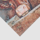 Rustige  bruine Koe Oude landschuur Tissuepapier (Detail)