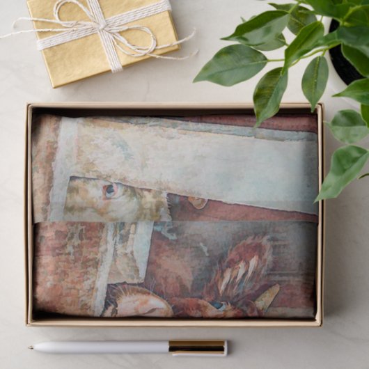 Rustige  bruine Koe Oude landschuur Tissuepapier (Geschenk)