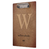 Rustige bruine leren monogram stijlvolle script na klembord (Links)
