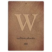 Rustige bruine leren monogram stijlvolle script na klembord (Achterkant)