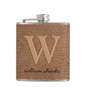 Rustige bruine leren zwarte gouden chic monogram n heupfles