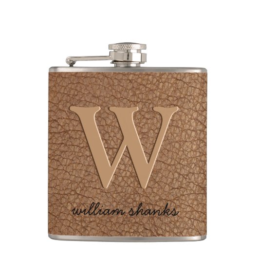 Rustige bruine leren zwarte gouden chic monogram n heupfles (Voorkant)