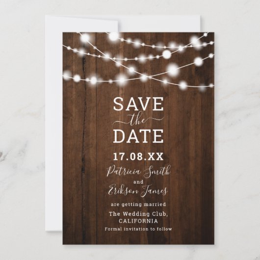 Rustige bruine lichtfoto van houtskaartjes, sla de save the date (Voorkant)