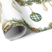 Rustige bruine linten roomgroene Kerst   Cadeaupapier (Rol Hoek)