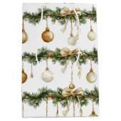 Rustige bruine linten roomgroene Kerst Medium Cadeauzakje (Voorkant)