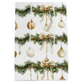 Rustige bruine linten roomgroene Kerst Medium Cadeauzakje (Achterkant)