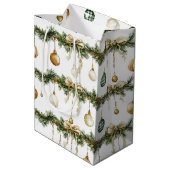 Rustige bruine linten roomgroene Kerst Medium Cadeauzakje (Achterkant Gekanteld)