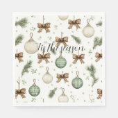 Rustige bruine linten roomgroene Kerst Servet (Voorkant)