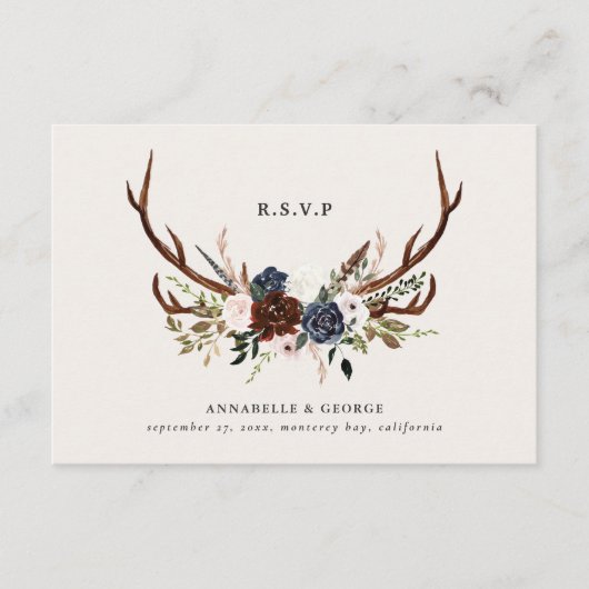 Rustige bruine marinevlinder botanische bruiloft R Informatiekaartje (Voorkant)