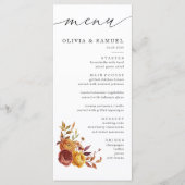 Rustige bruine oranje bloemrijke script herfst bru menu (Voorkant)
