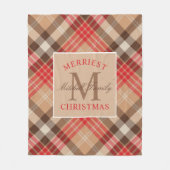 Rustige bruine rode tartan geruite kerstmonogram fleece deken (Voorkant)