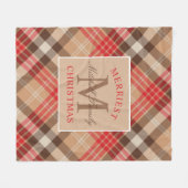 Rustige bruine rode tartan geruite kerstmonogram fleece deken (Voorkant (Horizontaal))