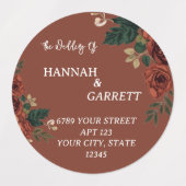 Rustige Bruine Romantische Tuin Trouwadres Labels (Design 1)