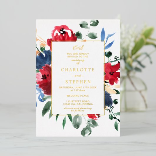 Rustige bruine waterverf goudbruiloft folie uitnodiging (Staand Voorkant)