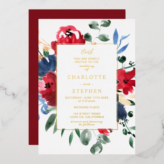 Rustige bruine waterverf goudbruiloft folie uitnodiging (Voorkant / Achterkant)