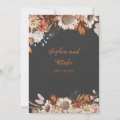 Rustige Bruine Witte Bloemen Boho Grijze Bruiloft Kaart (Achterkant)