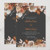 Rustige Bruine Witte Bloemen Boho Grijze Bruiloft Kaart (Voorkant / Achterkant)