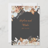 Rustige Bruine Witte Bloemen Boho Grijze Bruiloft Kaart (Achterkant)