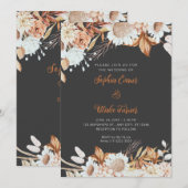 Rustige Bruine Witte Bloemen Boho Grijze Bruiloft Kaart (Voorkant / Achterkant)