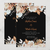 Rustige Bruine Witte Bloemen Boho Grijze Bruiloft Kaart (Voorkant / Achterkant)