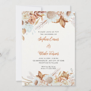 Rustige bruine witte bloemen Boho Off White Trouwf Kaart