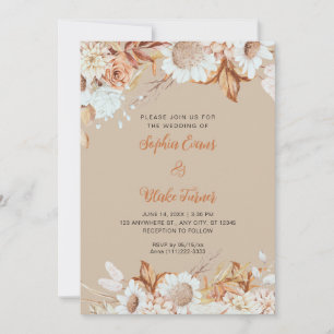 Rustige bruine witte bloemen Boho vanille bruiloft Kaart