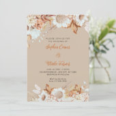 Rustige bruine witte bloemen Boho vanille bruiloft Kaart (Staand voorkant)