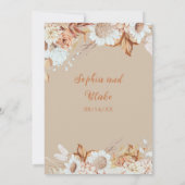 Rustige bruine witte bloemen Boho vanille bruiloft Kaart (Achterkant)
