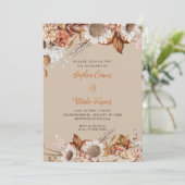 Rustige bruine witte bloemen Boho vanille bruiloft Kaart (Staand voorkant)