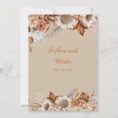 Rustige bruine witte bloemen Boho vanille bruiloft Kaart (Achterkant)