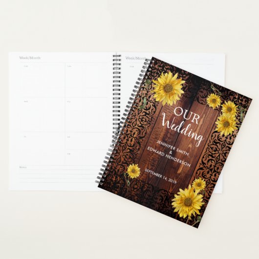 Rustige  bruine zonnebloem bruiloft planner (Display)