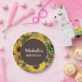 Rustige bruine zonnebloemen, geboortedag papieren bordje (Feest)