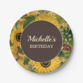 Rustige bruine zonnebloemen, geboortedag papieren bordje (Voorkant)