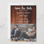 Rustige bruinhoutfotobruiloft save the date (Voorkant)